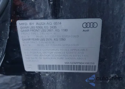 2014 Audi Q5 2.0T Premium z USA, uszkodzony, nr VIN WA1LFAFP5EA108258